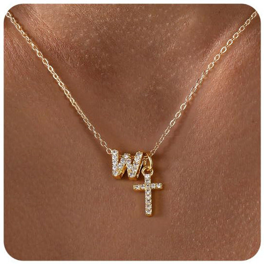 European And American Zircon Inlaid 26 Letter Necklace With Diamonds Weloria