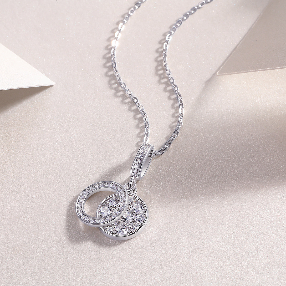 Double Ring Combination - A Fashionable And Luxurious Diamond Jewelry Piece Set With Moissanite S925 Sterling Silver And Platinum-plated Pendant Weloria