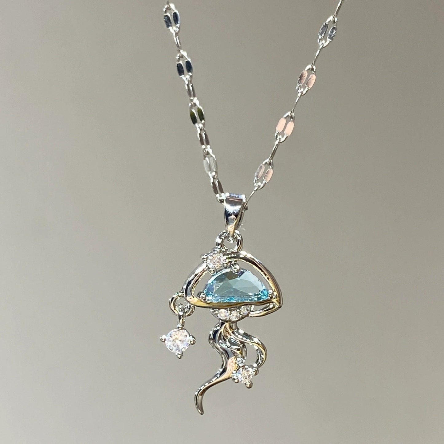 S925 Sterling Silver Blue Jellyfish Necklace Weloria