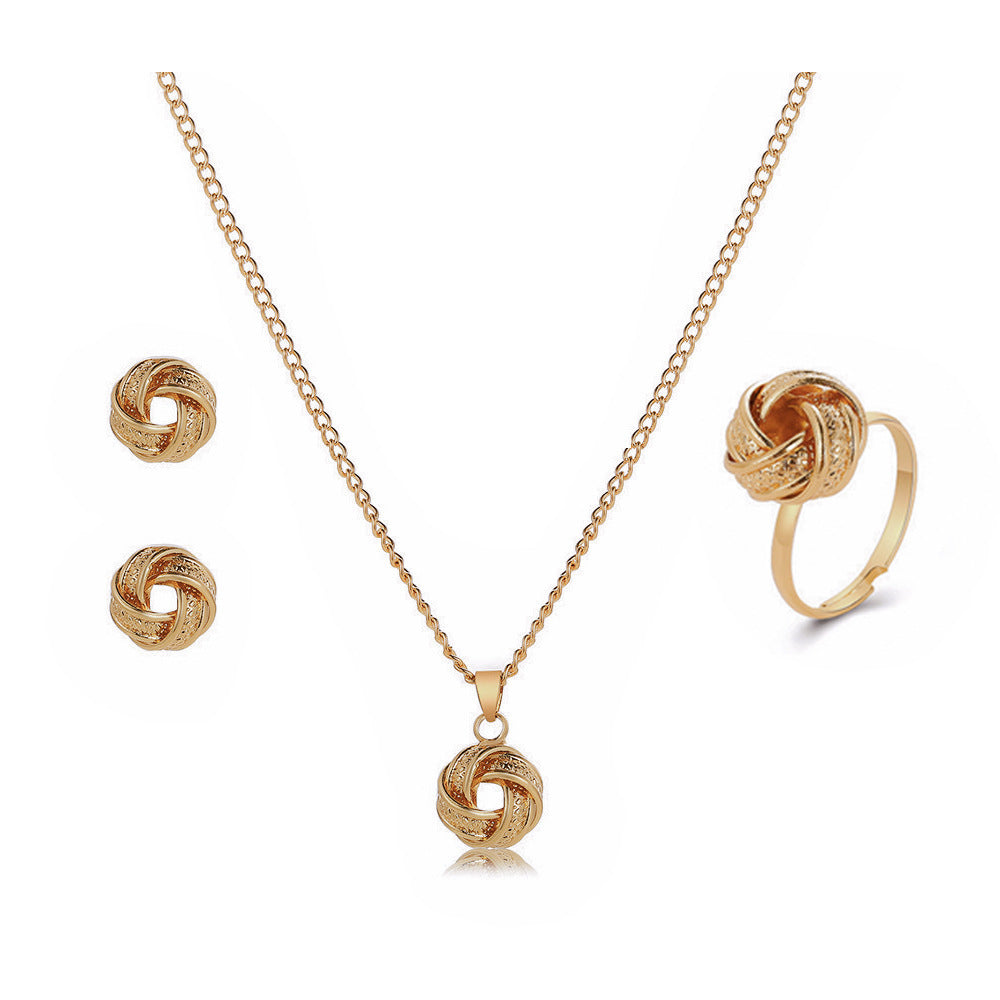 Twisted Bends And Hitches Creative Knotted Necklace Ear Stud Ring Jewelry Suit Weloria