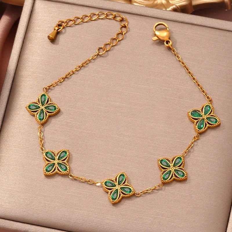 Small Flowers Inlaid Zircon Bracelet For Women Weloria