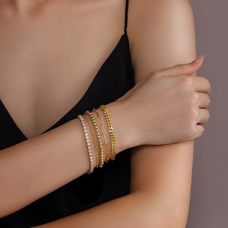 S925 Silver Gold Fashion 5-piece Stacked Bracelet Weloria
