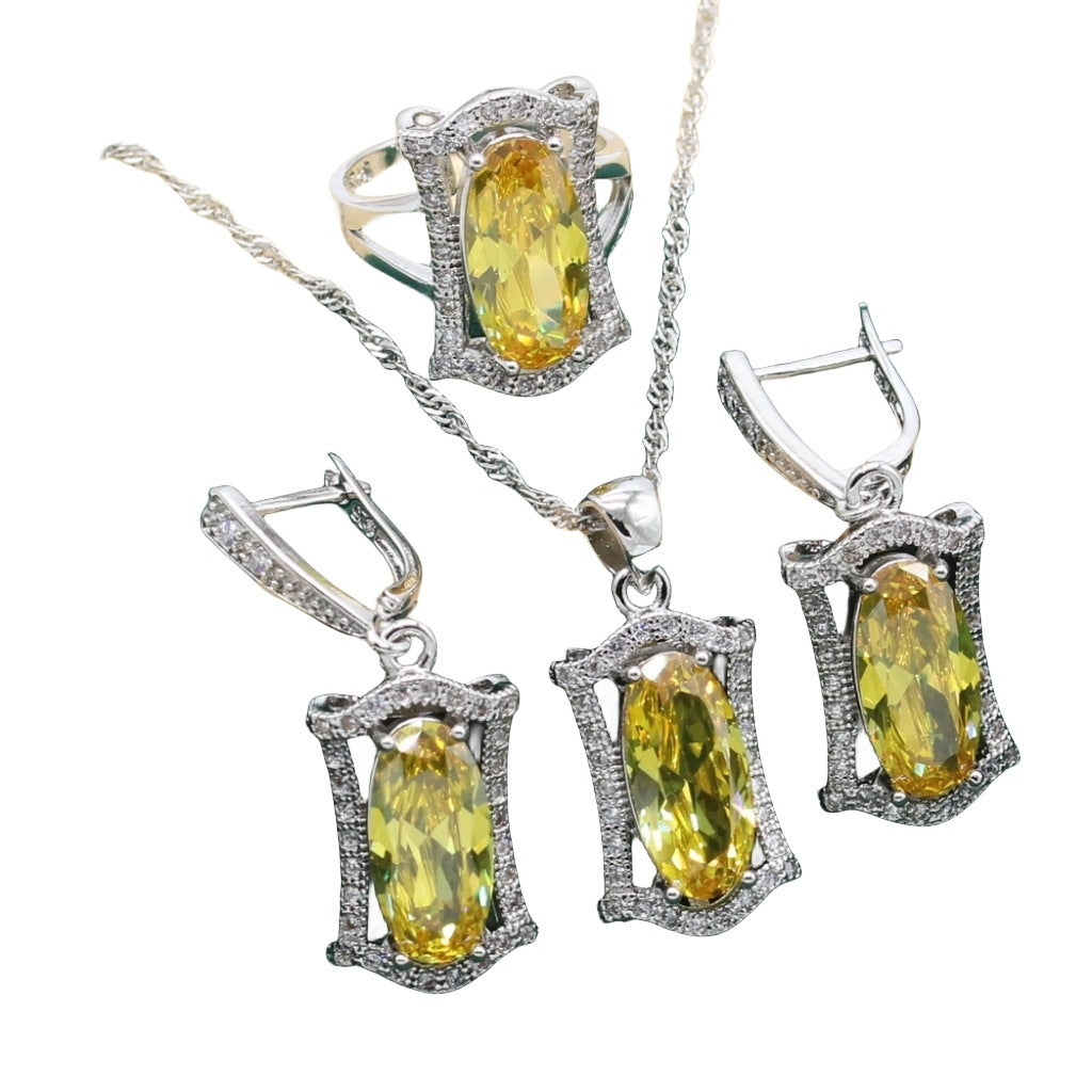 Anti-allergy Zircon Necklace Earring Ring Dinner Ornament Suit Weloria