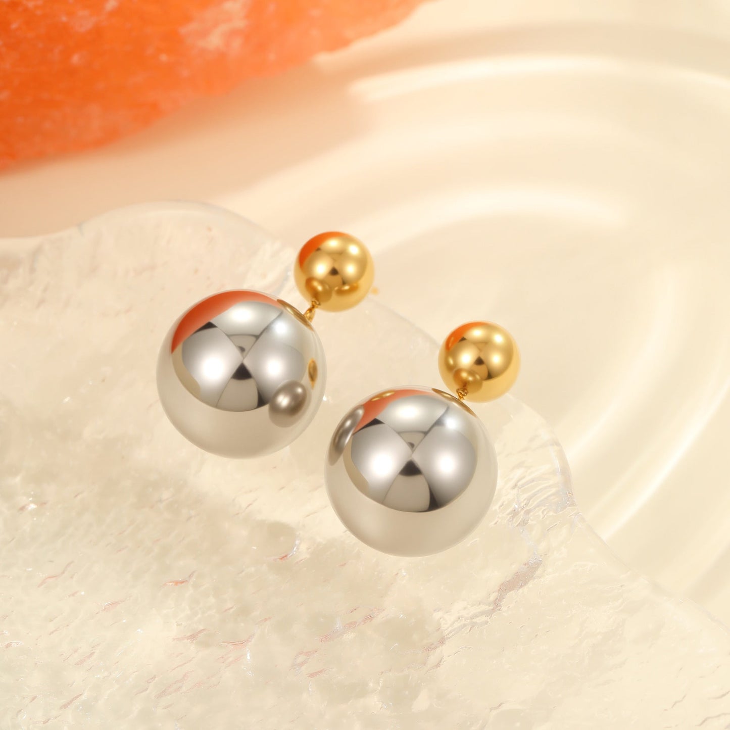 Round Beads Stainless Steel Color-block Ear Stud Weloria