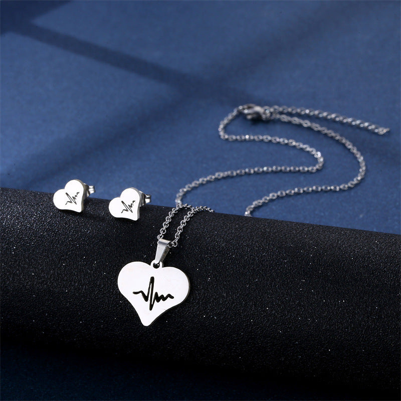 Stainless Steel Necklace Ear Stud Combination Suit Weloria