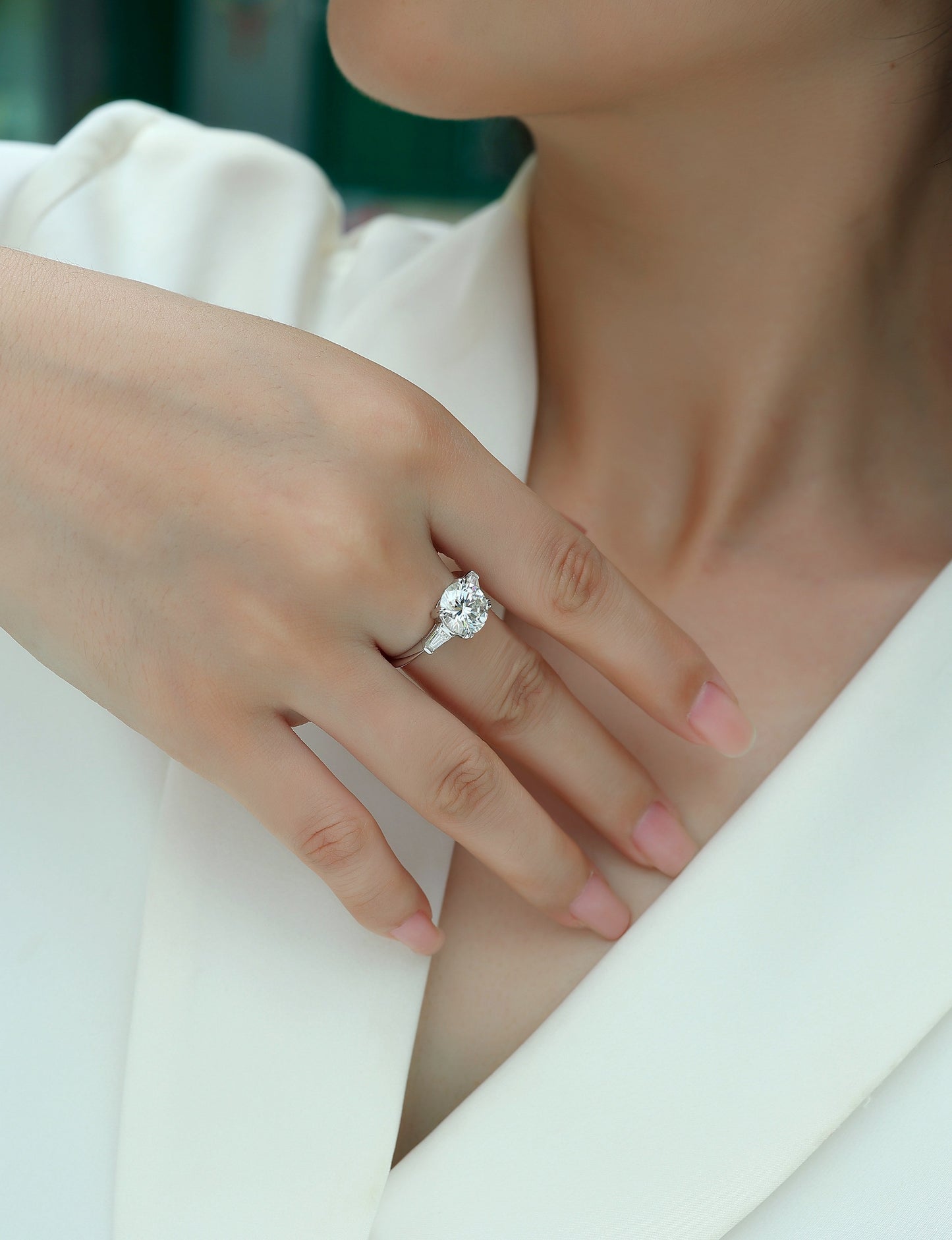 Shining Step By Step - A Fashionable Diamond Jewelry Piece Set With 3-carat Moissanite S925 Sterling Silver And Platinum Diamond Ring. Weloria