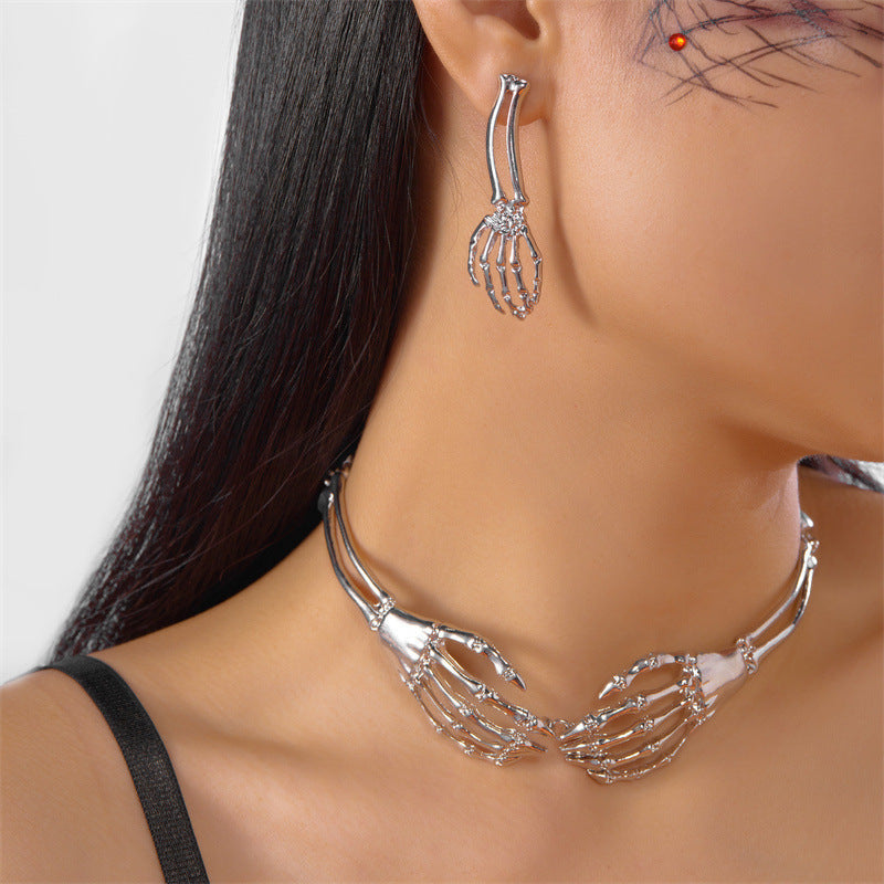 European And American Fashion Cool Dark Style Skull And Ghost Claw Necklace Earrings Weloria