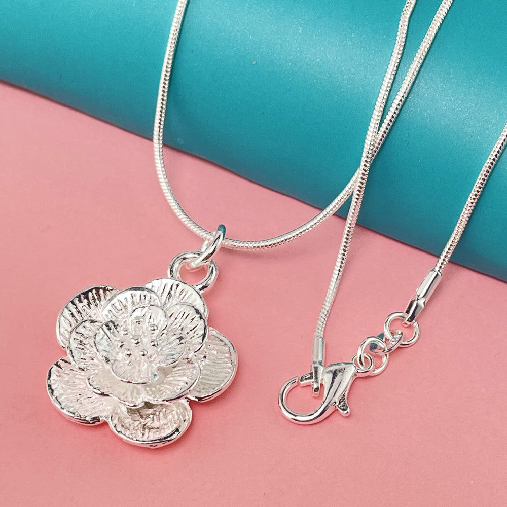 Silver Plated New Peony Necklace Weloria