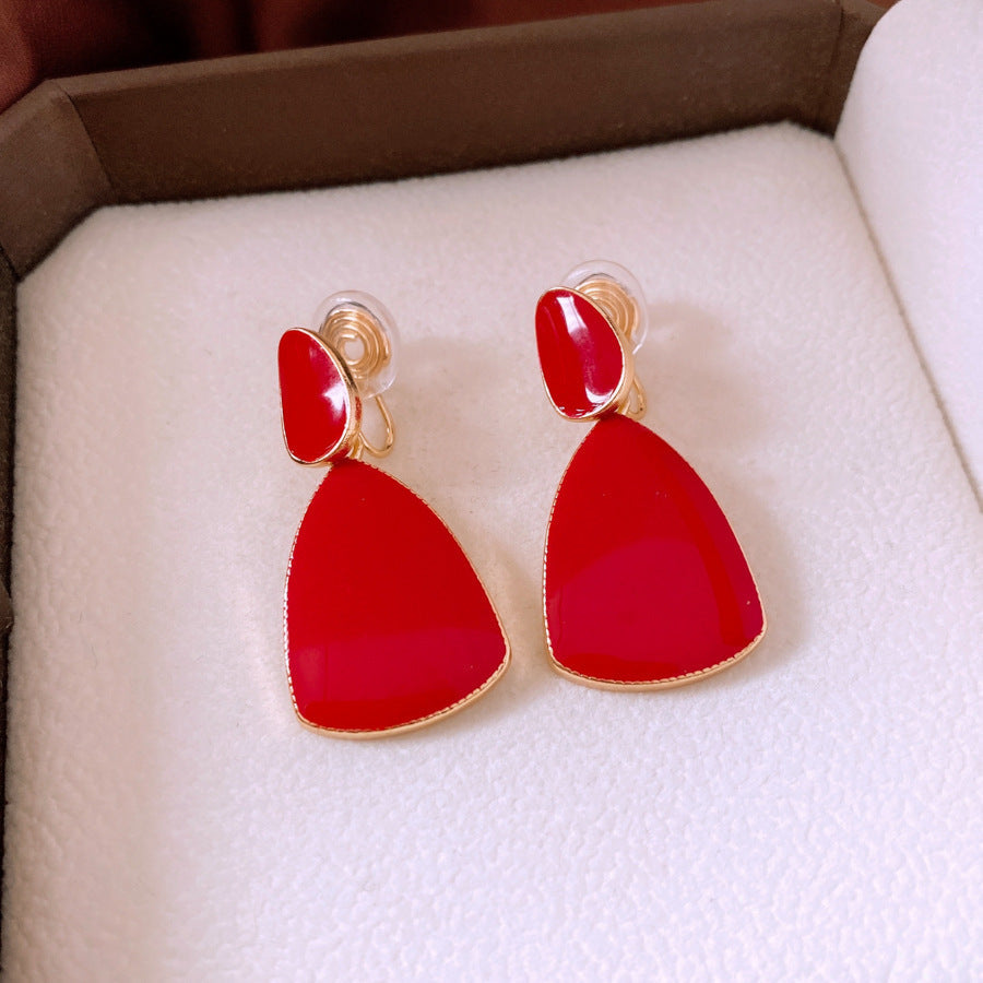 Ankela Red Water Drop Ear Clip Earrings Weloria
