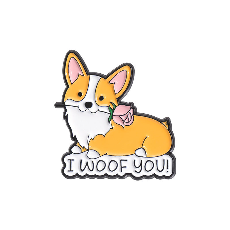 Orange Animal Corgi Dog Metal Brooch Clothing Accessories Weloria
