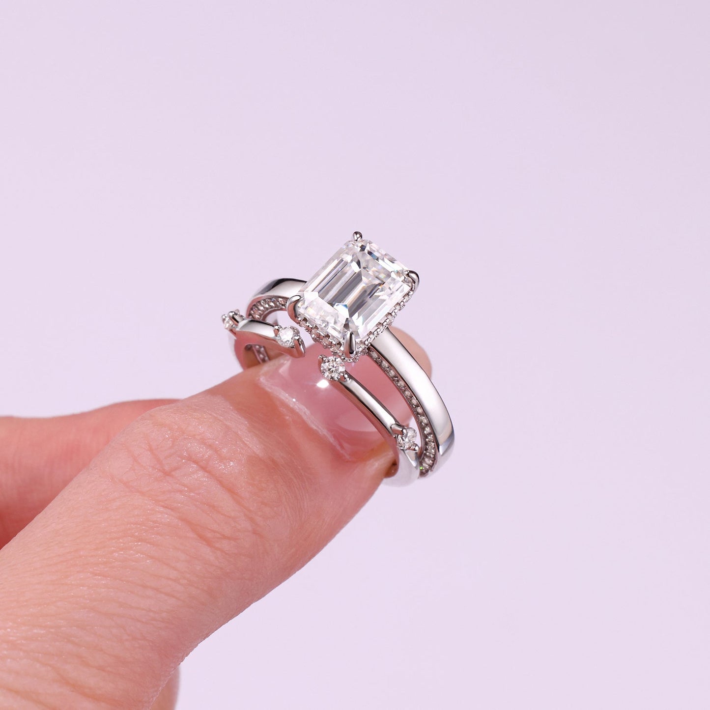 Ice Crystal Love - Fashionable Men's And Women's Ring And Ring Jewelry Set With Moissanite S925 Sterling Silver And Platinum-plated Diamond Weloria