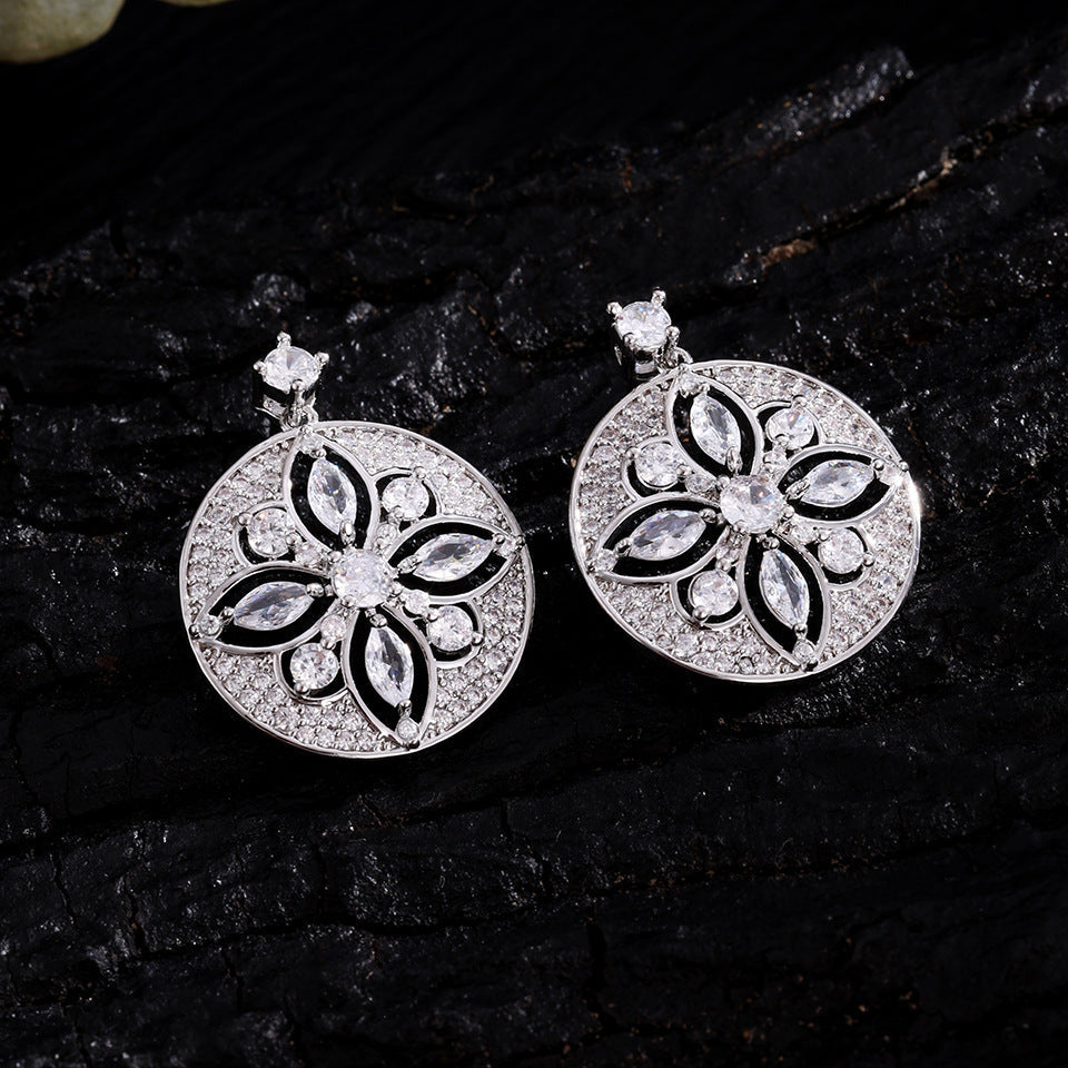 Hollow Design Zircon Disc Earrings For Women Weloria