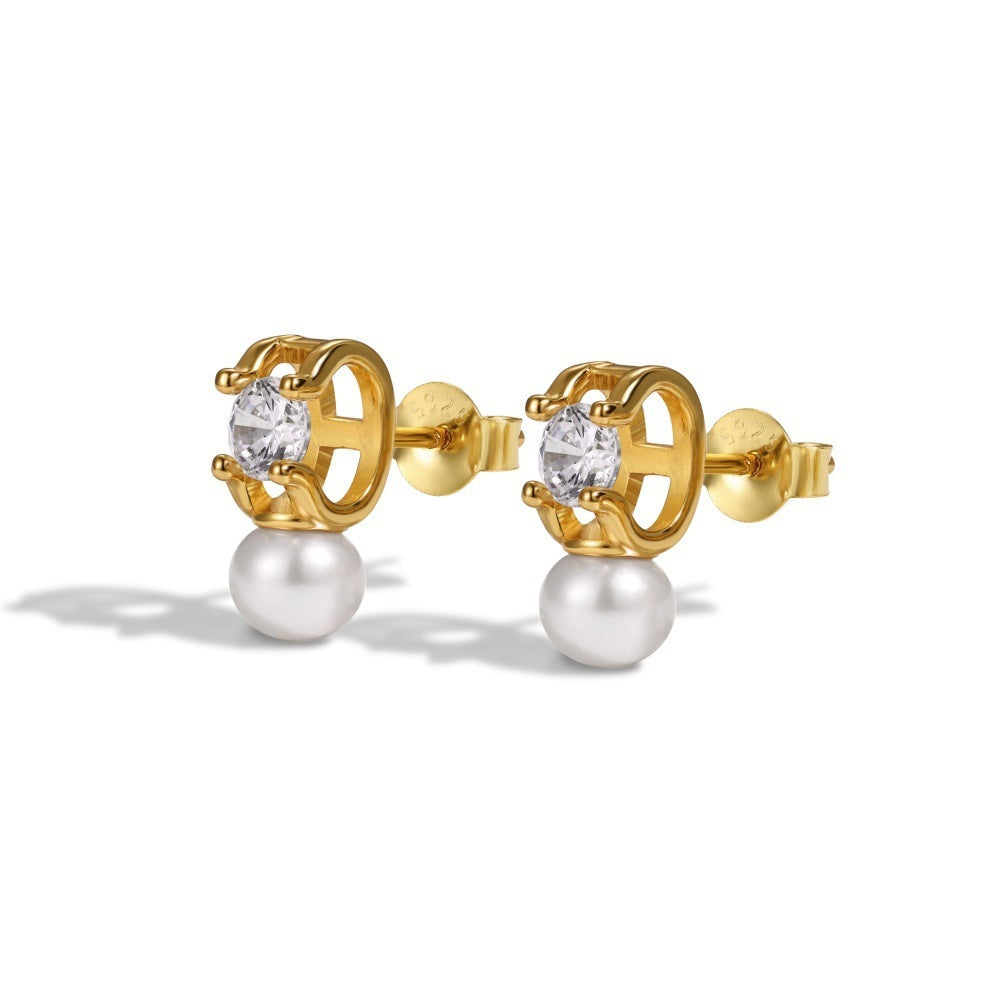 High-grade Shell Pearls Sterling Silver Ear Clip Personalized Circle Earrings For Women Weloria