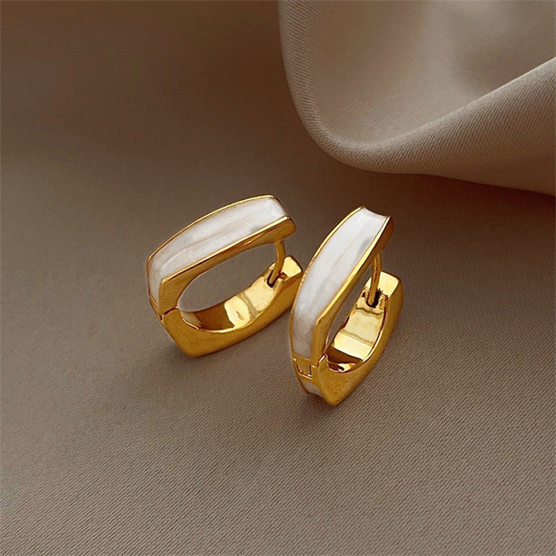 Double-sided Oil Dripping White Ear Clip Simple Exquisite Geometric Square Earrings Weloria