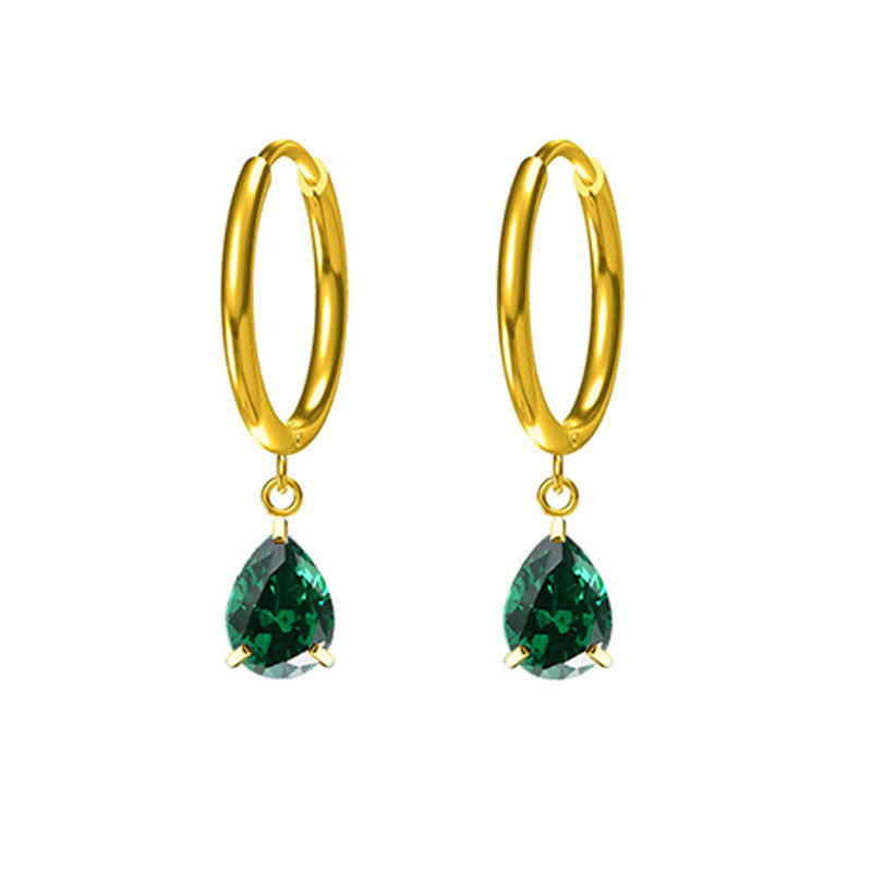 Drop-shaped Zircon Earrings Women's Stainless Steel Light Luxury High Sense Weloria