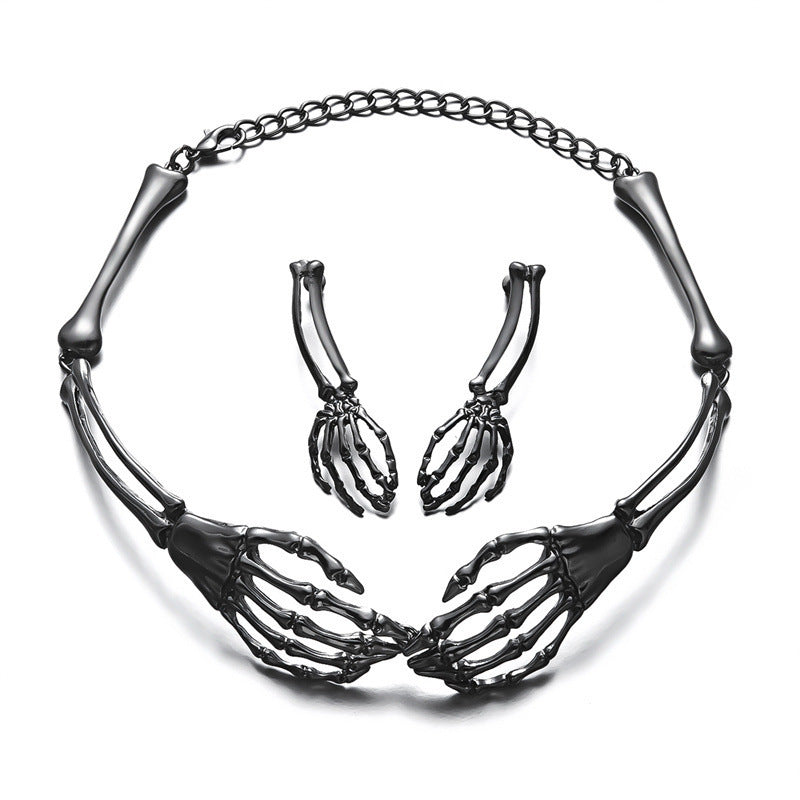 European And American Fashion Cool Dark Style Skull And Ghost Claw Necklace Earrings Weloria