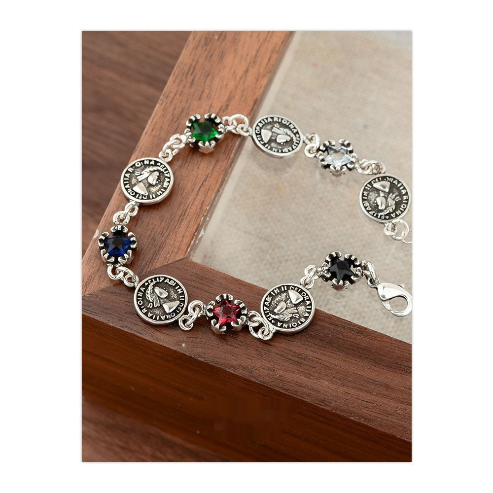 Colorful Zircon Five-pointed Star Round Matching Bracelet Weloria