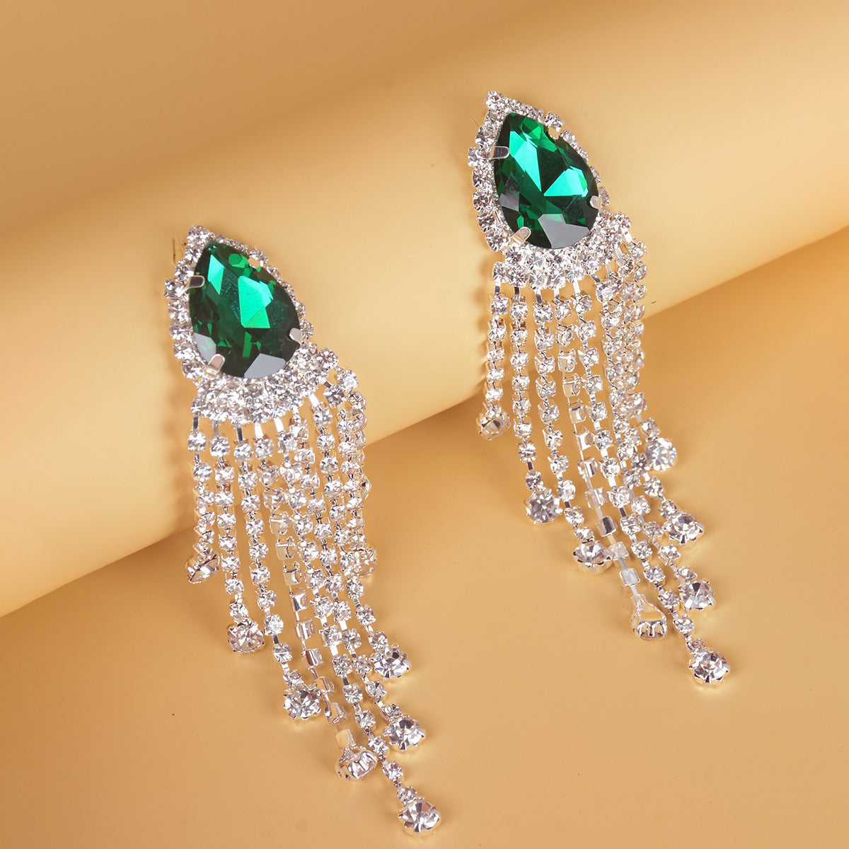Rhinestone Tassel Earrings Big-name Drop-shaped Weloria