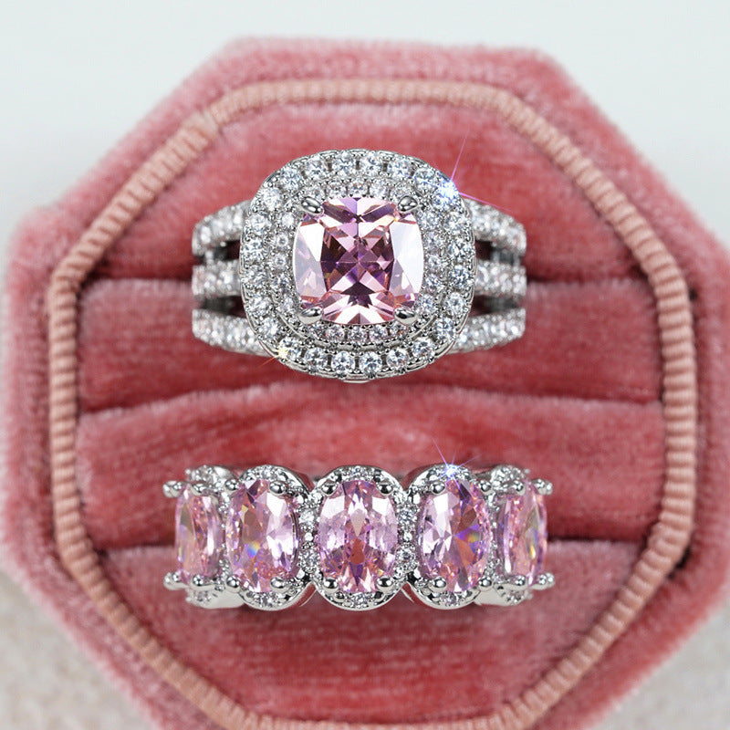 Egg-shaped Full Circle Micro Inlaid Zircon Ring Set Weloria