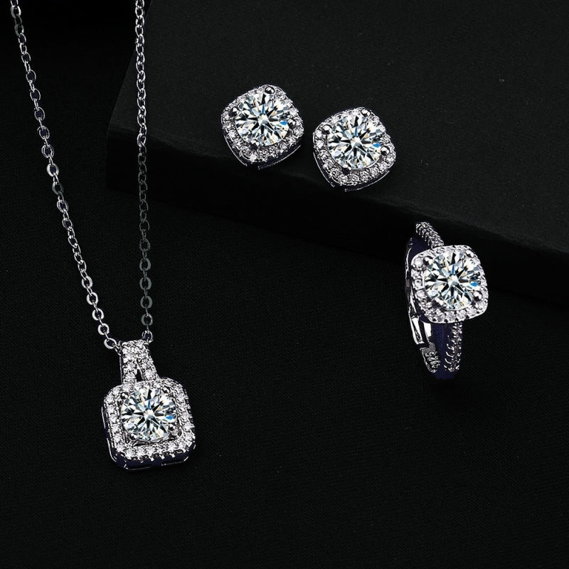 Square Bag Diamond Necklace Rings Ear Studs Suit Weloria
