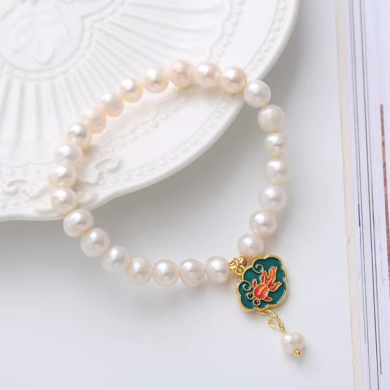 Natural Freshwater Pearl Lotus Goldfish Pendant Vintage Minimalist Baroque Bracelet Weloria