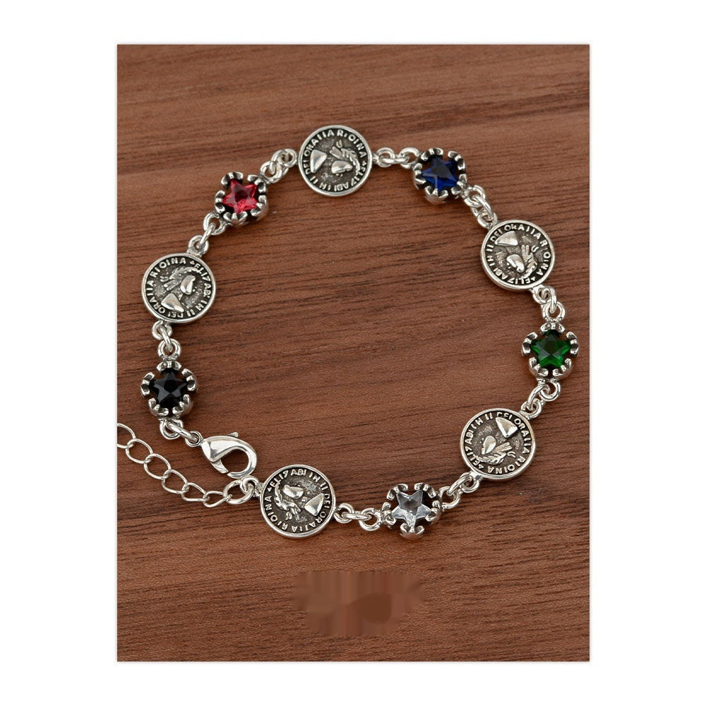 Colorful Zircon Five-pointed Star Round Matching Bracelet Weloria