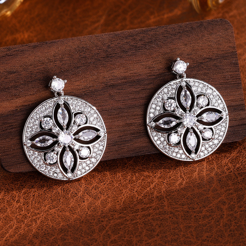 Hollow Design Zircon Disc Earrings For Women Weloria