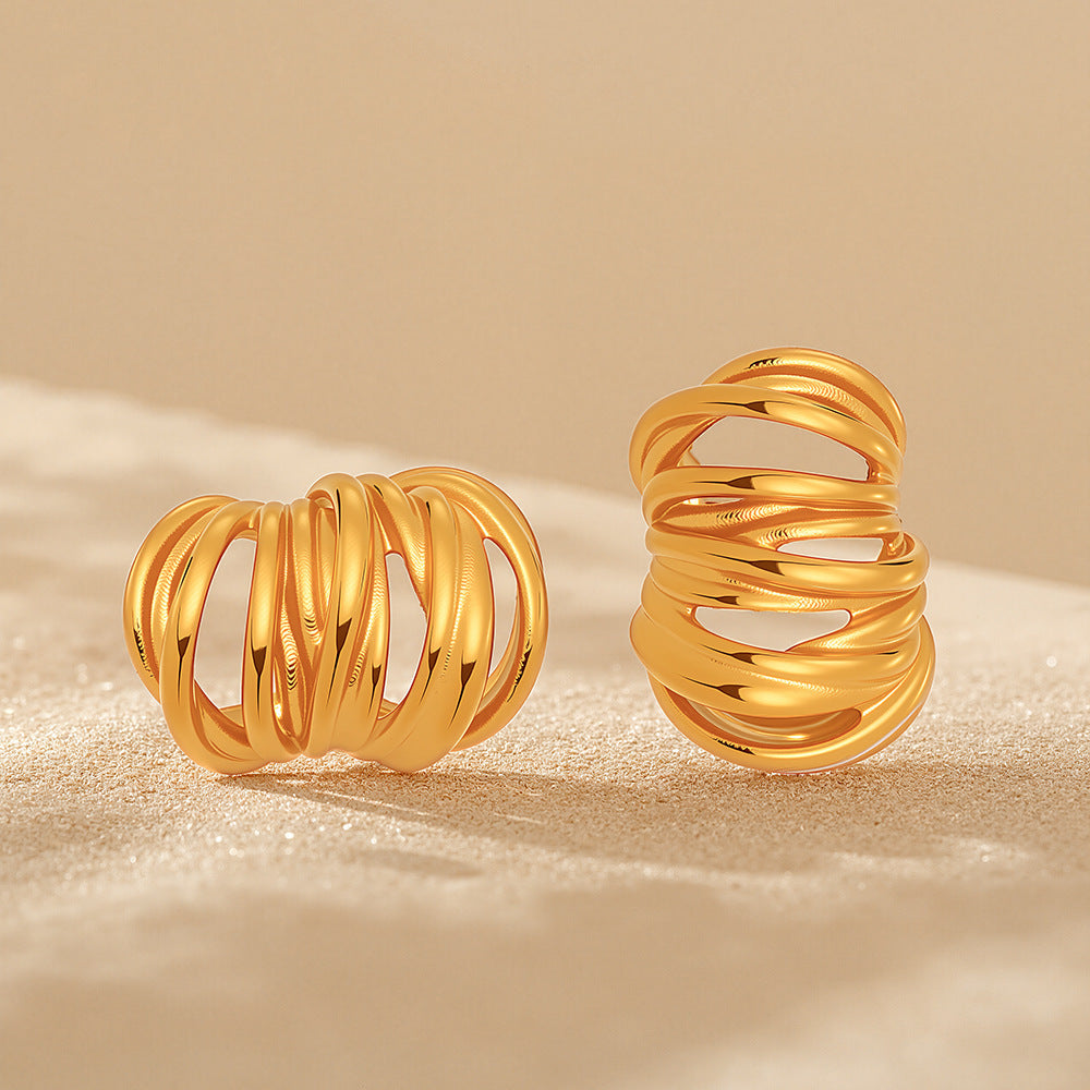 Heavy Industry Casting C- Type Ear Studs Multi-layer Lines Weloria
