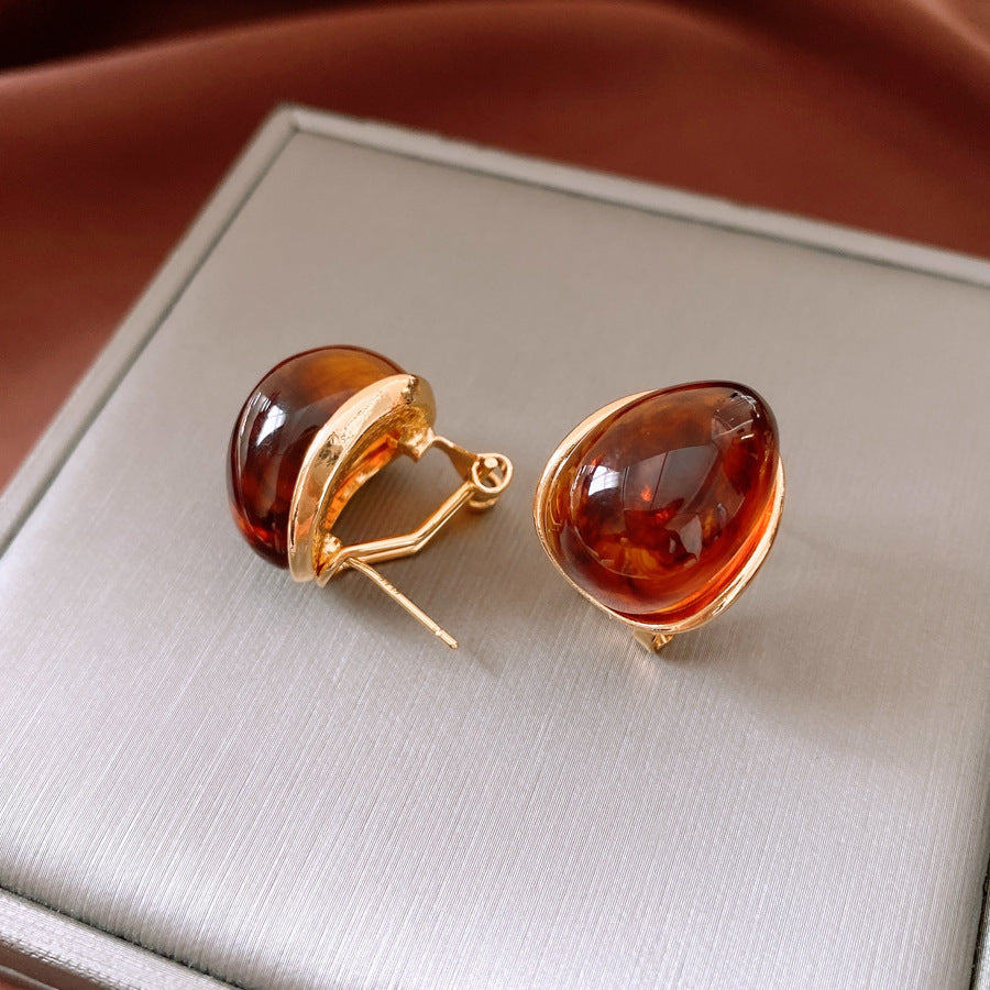 Amber Water Drop Ear Studs Ear Clip Weloria