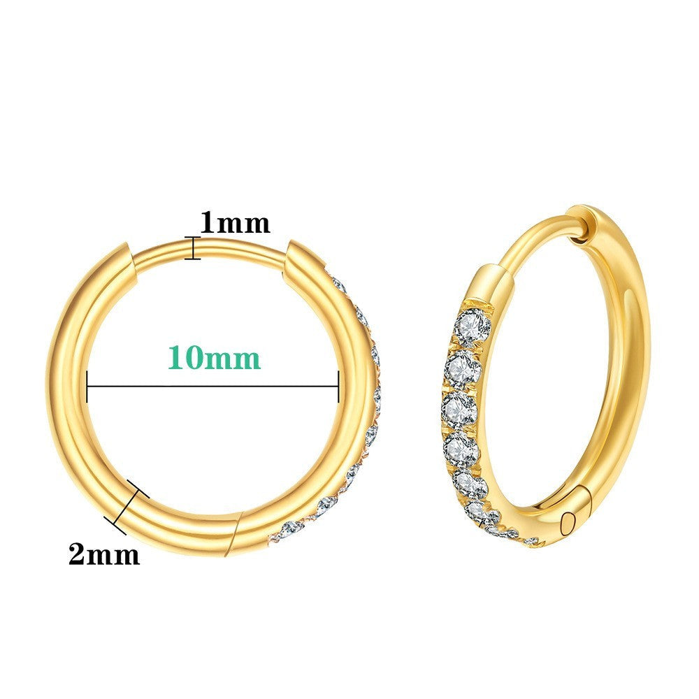 Diamond-studded Earring Titanium Steel Gold Simplicity Weloria