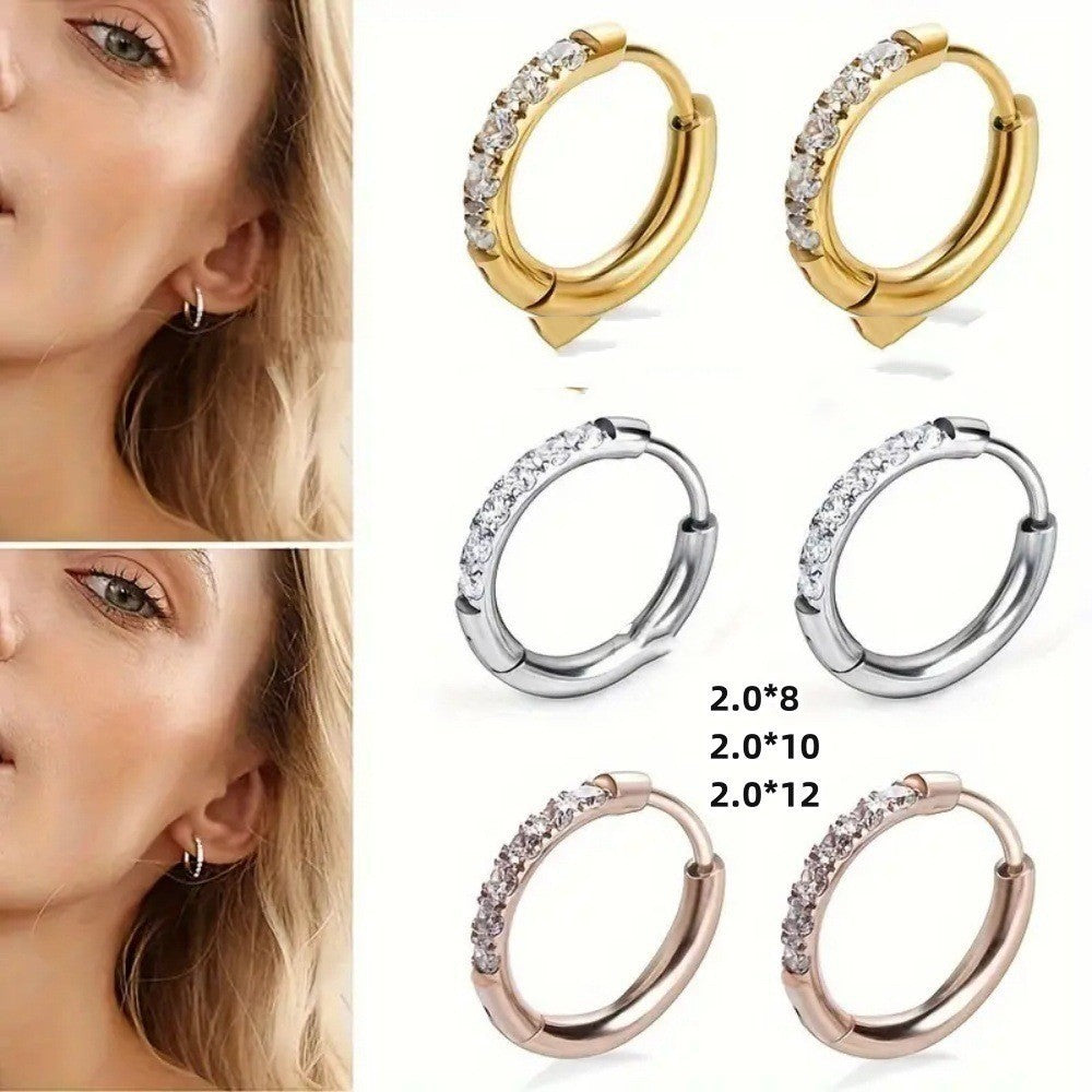 Diamond-studded Earring Titanium Steel Gold Simplicity Weloria