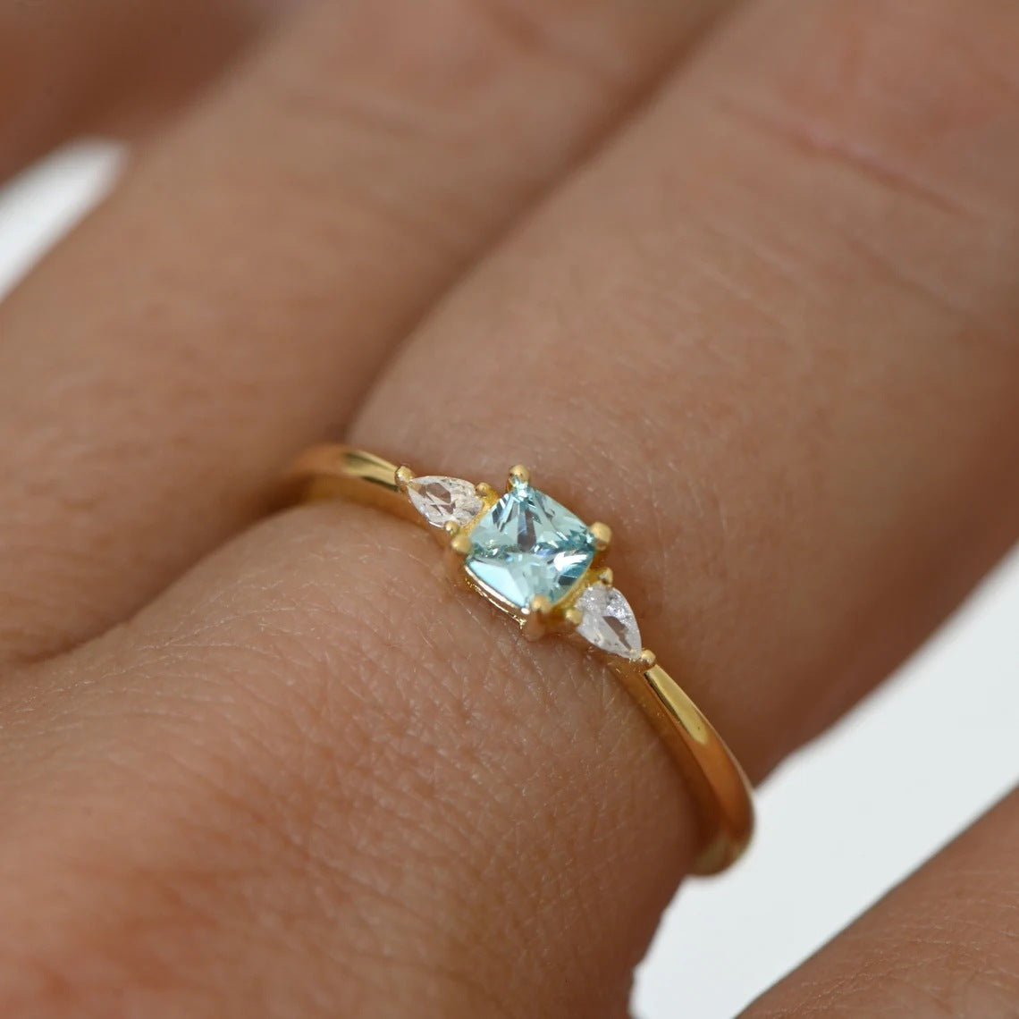 S925 Sterling Silver Blue All-match Square Inlaid Zircon Ring Weloria