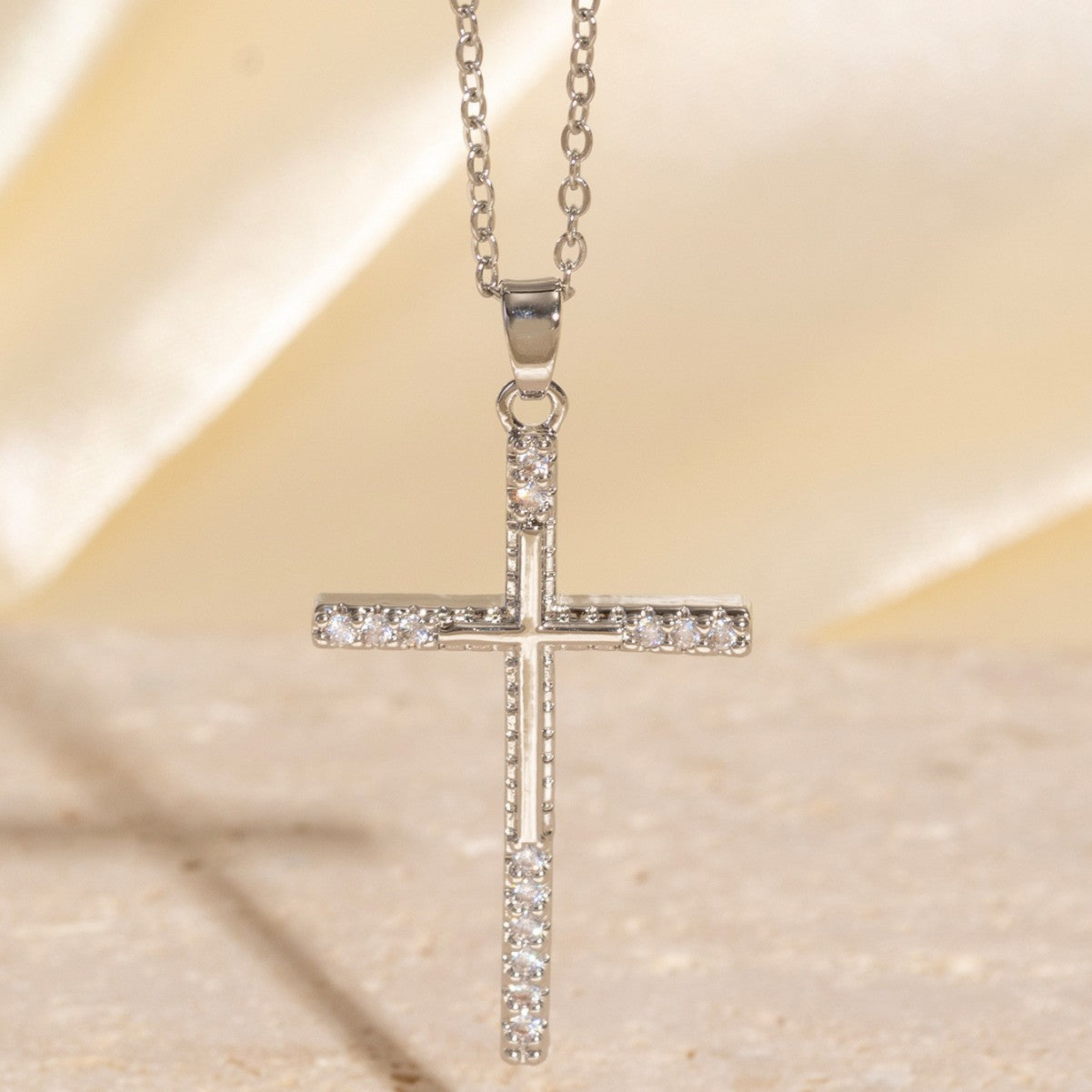 Real Gold Electroplated Micro Inlaid Zircon Cross Necklace Weloria