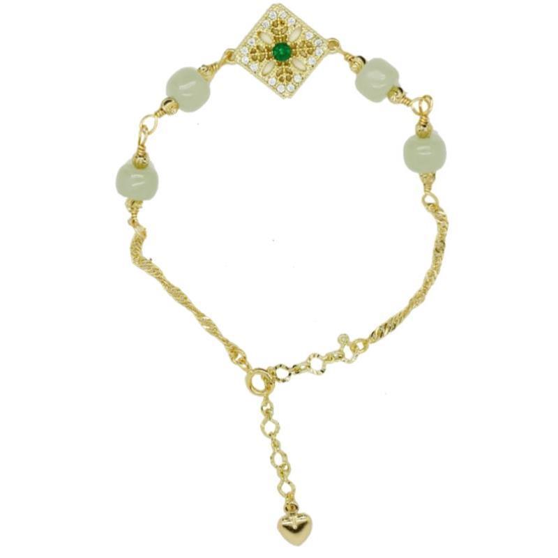 Retro French White Clear Natural Hetian Jade Bracelet Weloria
