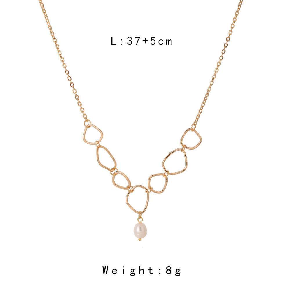 Light Luxury Irregular With Personality Circle And Pearl Necklace For Women Weloria
