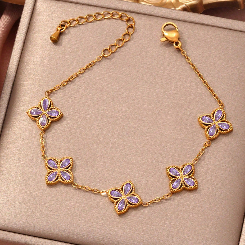 Small Flowers Inlaid Zircon Bracelet For Women Weloria