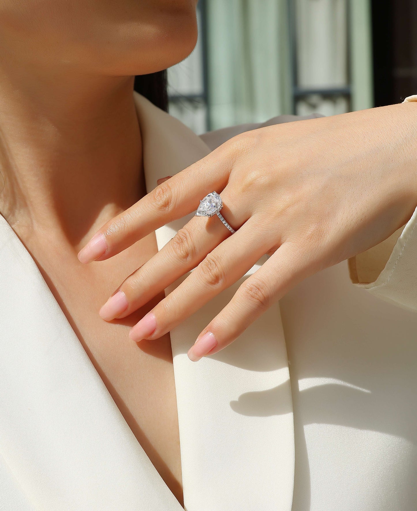 Light And Shadow - A Fashionable Diamond Jewelry Piece Set With Moissanite S925 Sterling Silver And Platinum Diamond Ring Weloria