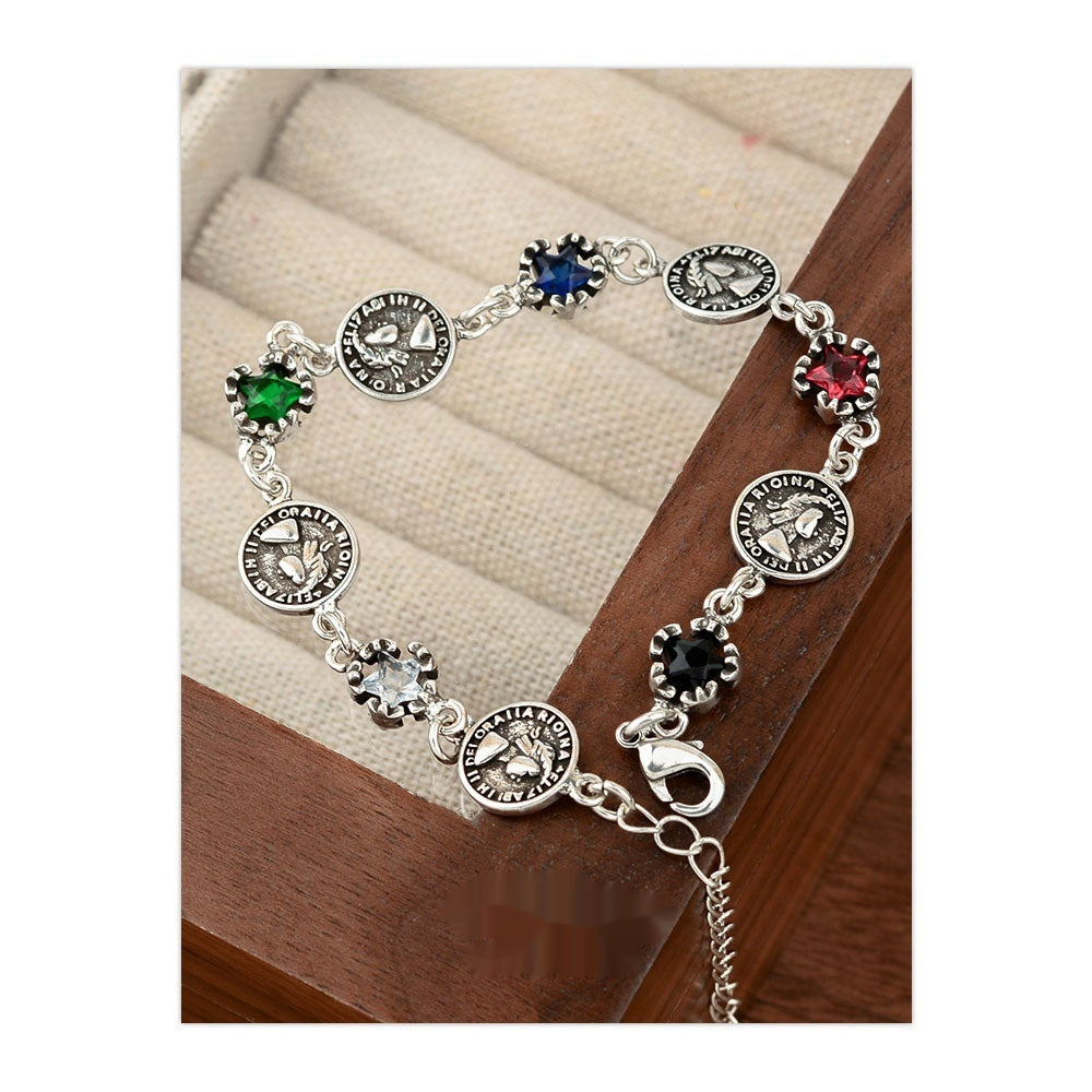 Colorful Zircon Five-pointed Star Round Matching Bracelet Weloria