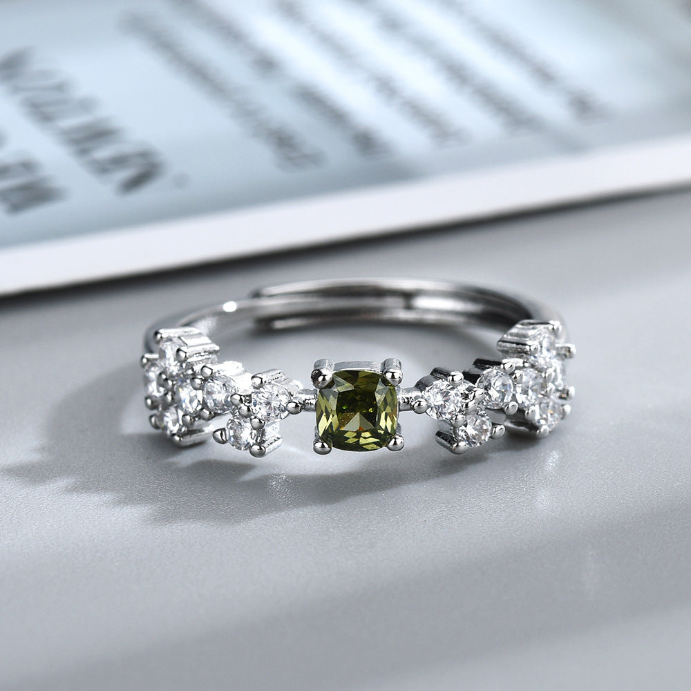 French Exquisite Shining Green Zircon Ring For Women Weloria