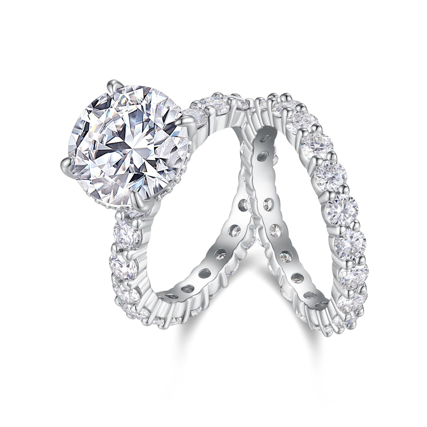 Time Vow - Fashionable Men's And Women's Ring Row Jewelry Set With 5-carat Moissan Diamond S925 Sterling Silver And Platinum-plated Diamond Weloria