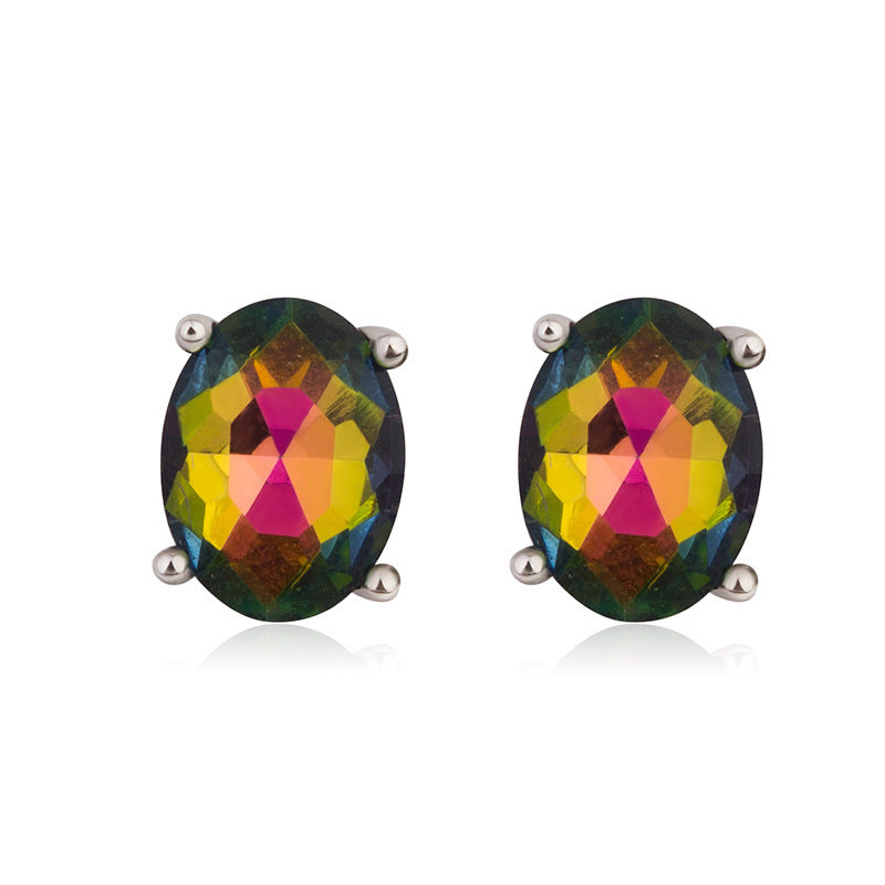 Oval Colorful Stone Stud Earrings For Women Weloria