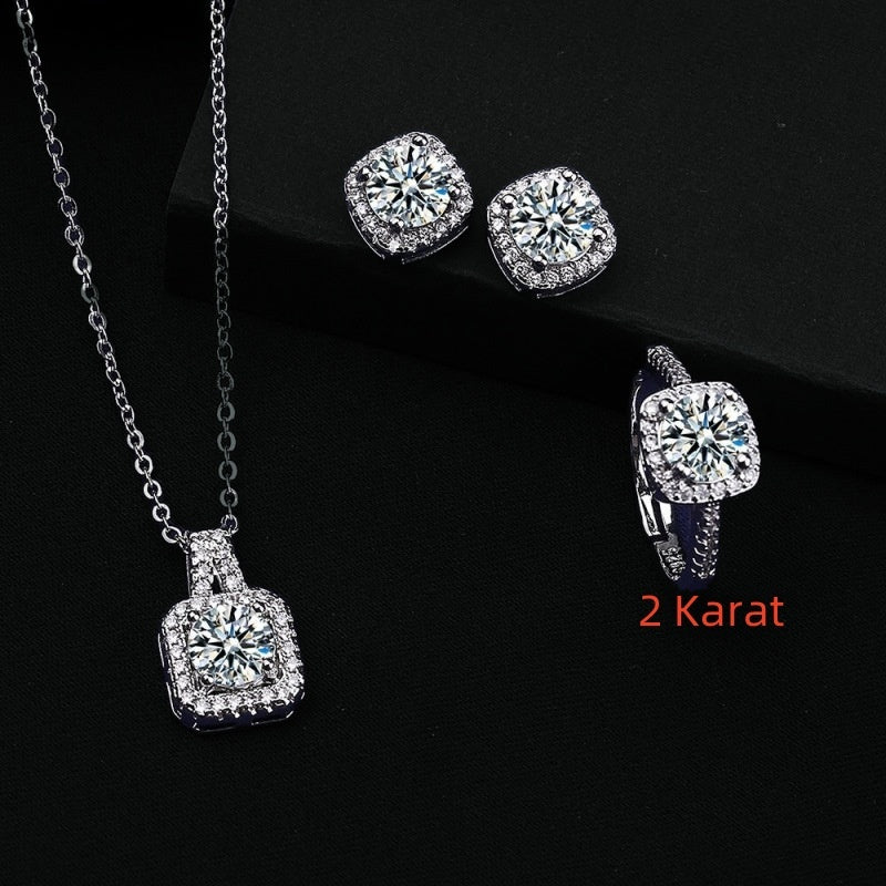 Square Bag Diamond Necklace Rings Ear Studs Suit Weloria