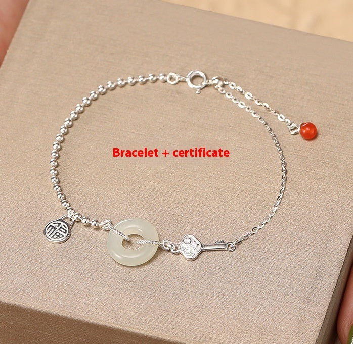 New Blessing Card Peace Buckle Hetian Jade Bracelet Weloria