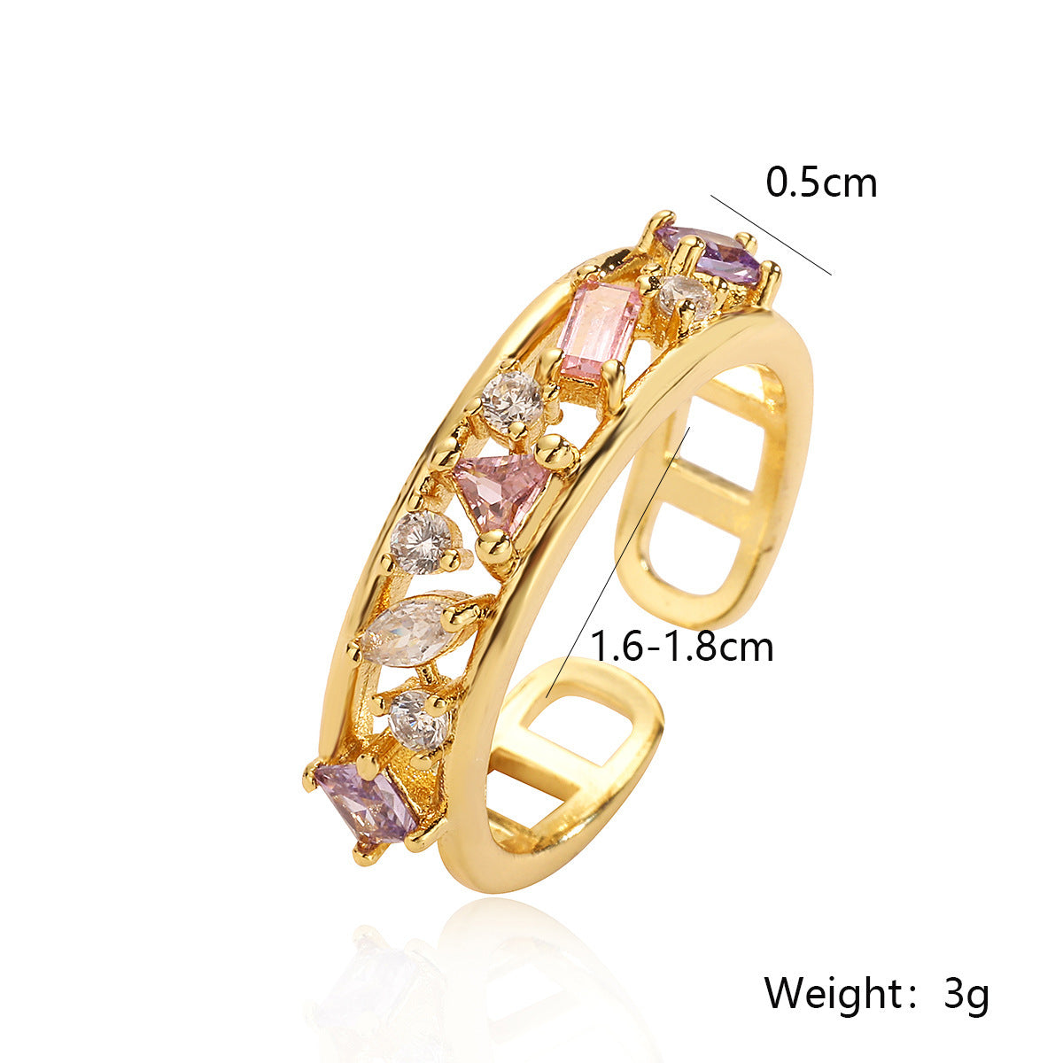 European And American Special Interest Light Luxury Copper Plating 18K Gold Zircon Pearl Geometric Adjustable Ring For Women Weloria