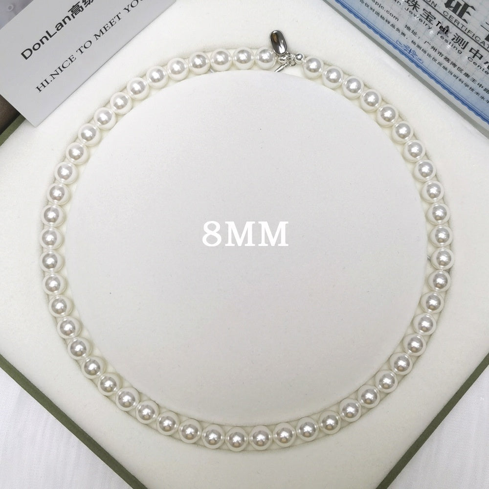 925 Silver Ingot Buckle Strong Light High Quality Shell Pearls Australian White Necklace Weloria