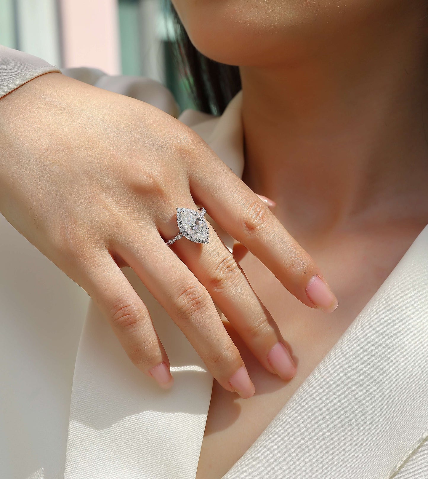 The Realm Of Delight - A Fashionable Diamond Jewelry Piece Set With Moissanite S925 Sterling Silver And Platinum-plated Diamond Ring Weloria
