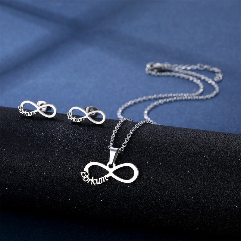 Stainless Steel Necklace Ear Stud Combination Suit Weloria