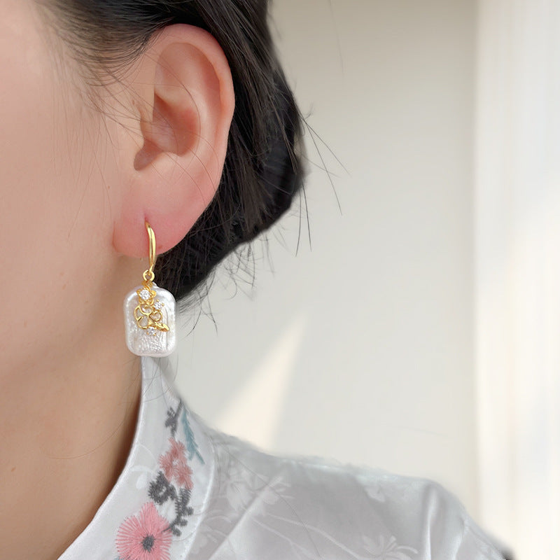 Copper Plated Real Gold Design Versatile Baroque Shaped Pearl Earrings Weloria
