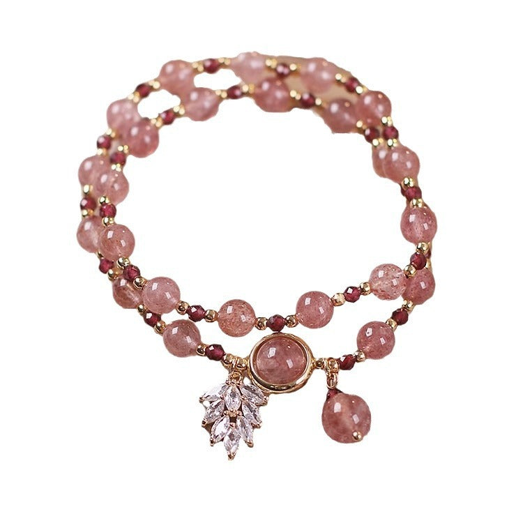 New Double Circle Strawberry Quartz Bracelet Women Weloria