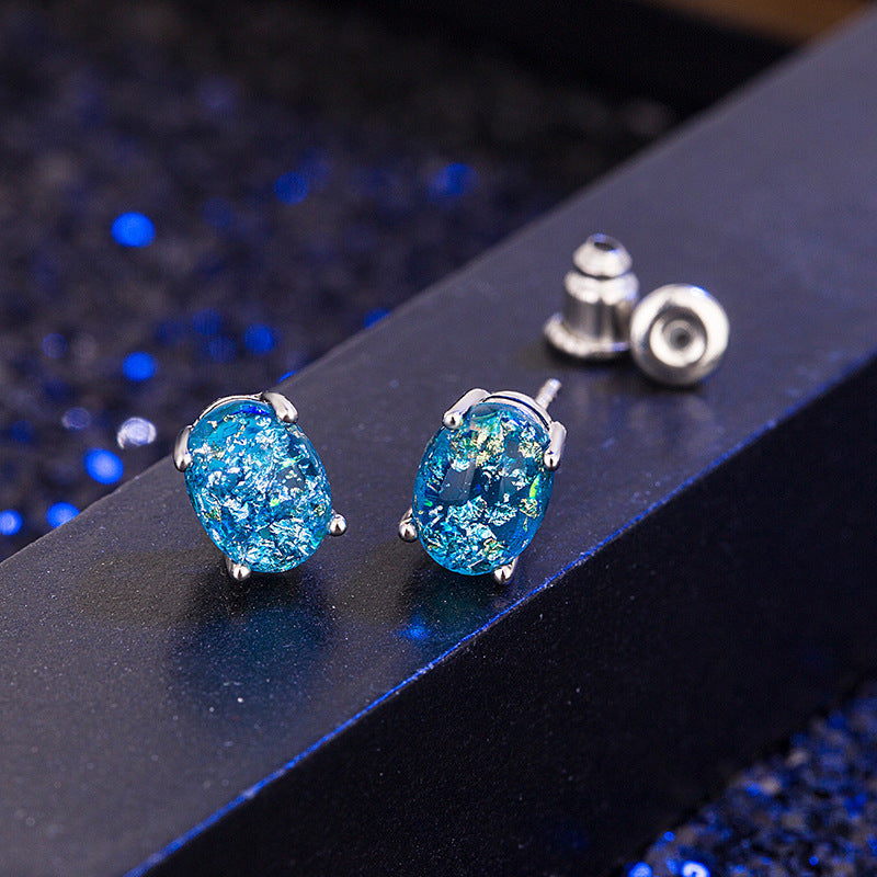 Oval Colorful Stone Stud Earrings For Women Weloria